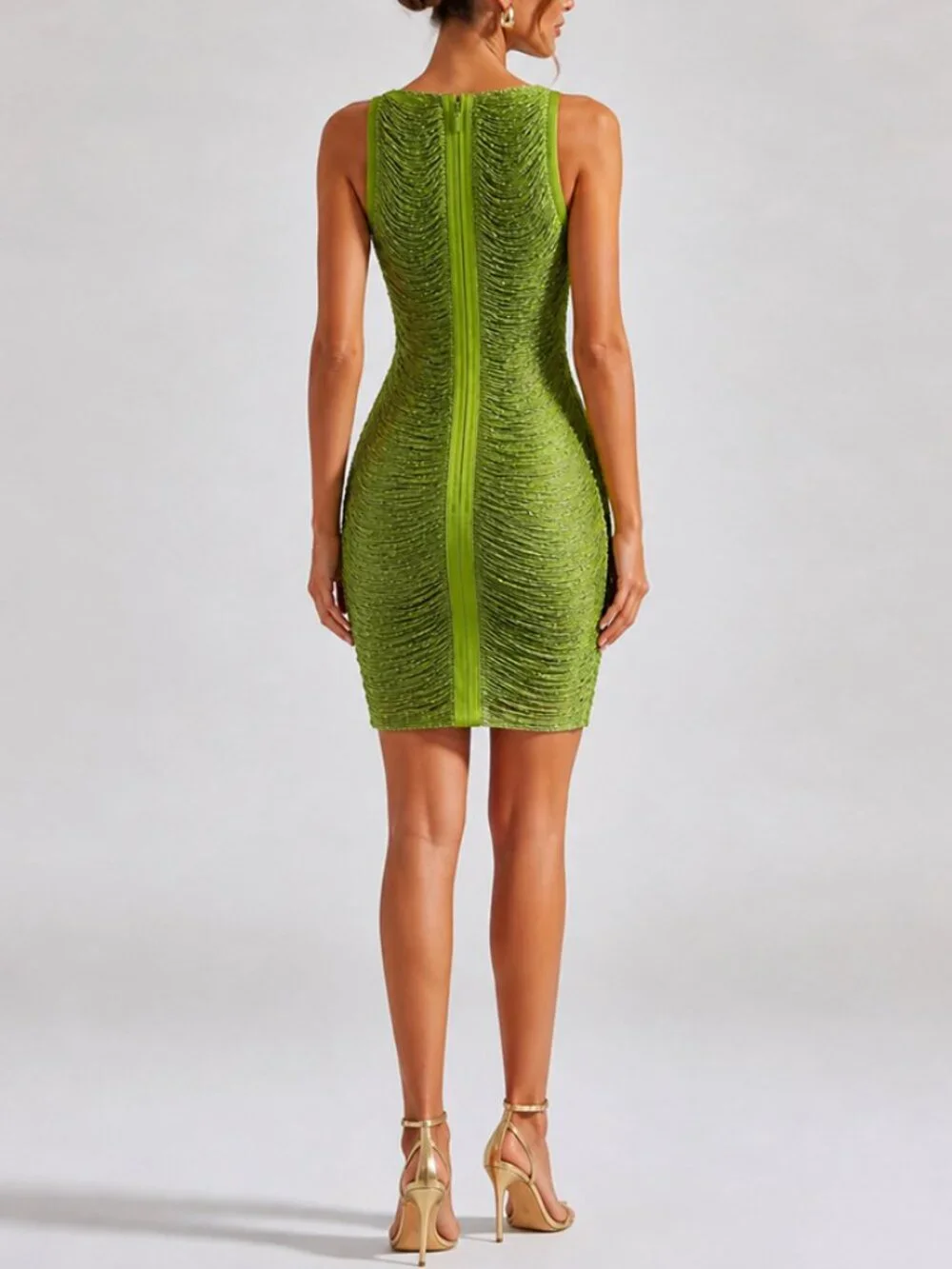 Sexy Lime Green Fringe Layered Sleeveless Bodycon Cocktail Mini Dress